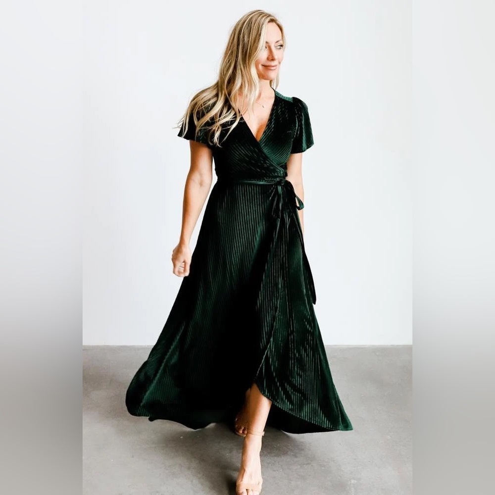 Baltic Born Emerald Andi Ribbed Velvet Wrap Dress Size XL